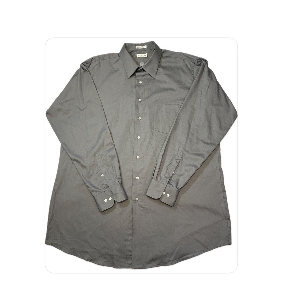 Van Heusen Men's‎ Gray Fitted Lux Sateen Solid Dress Shirt Long Sleeve #932 2XLT